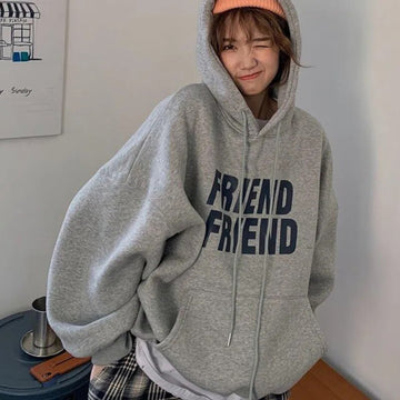Getadme-Autumn Letter Printed Hooded Sweatshirts Women Harajuku Long Sleeve Oversized Fleece Hoodies Woman Winter Loose Pullovers